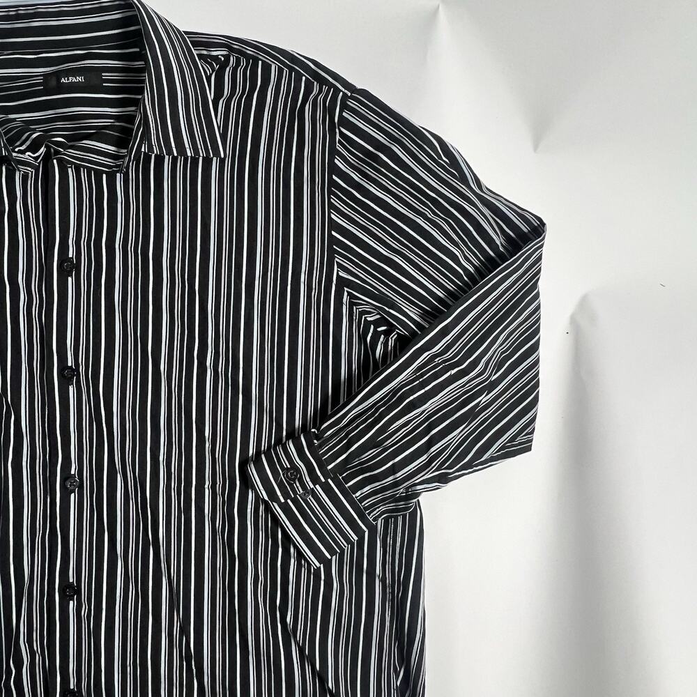 Alfani‎ Striped Collared Button-Front Long Sleeve 100% Cotton Black/White L - Picture 3 of 8